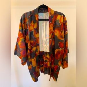 Haori Japanese Kimono Jacket Vintage Abstract Red and Orange